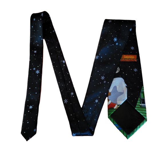 MMG Yule Hallmark Christmas Tie Navy Blue Santa Stuck in the Fireplace - Picture 7 of 12